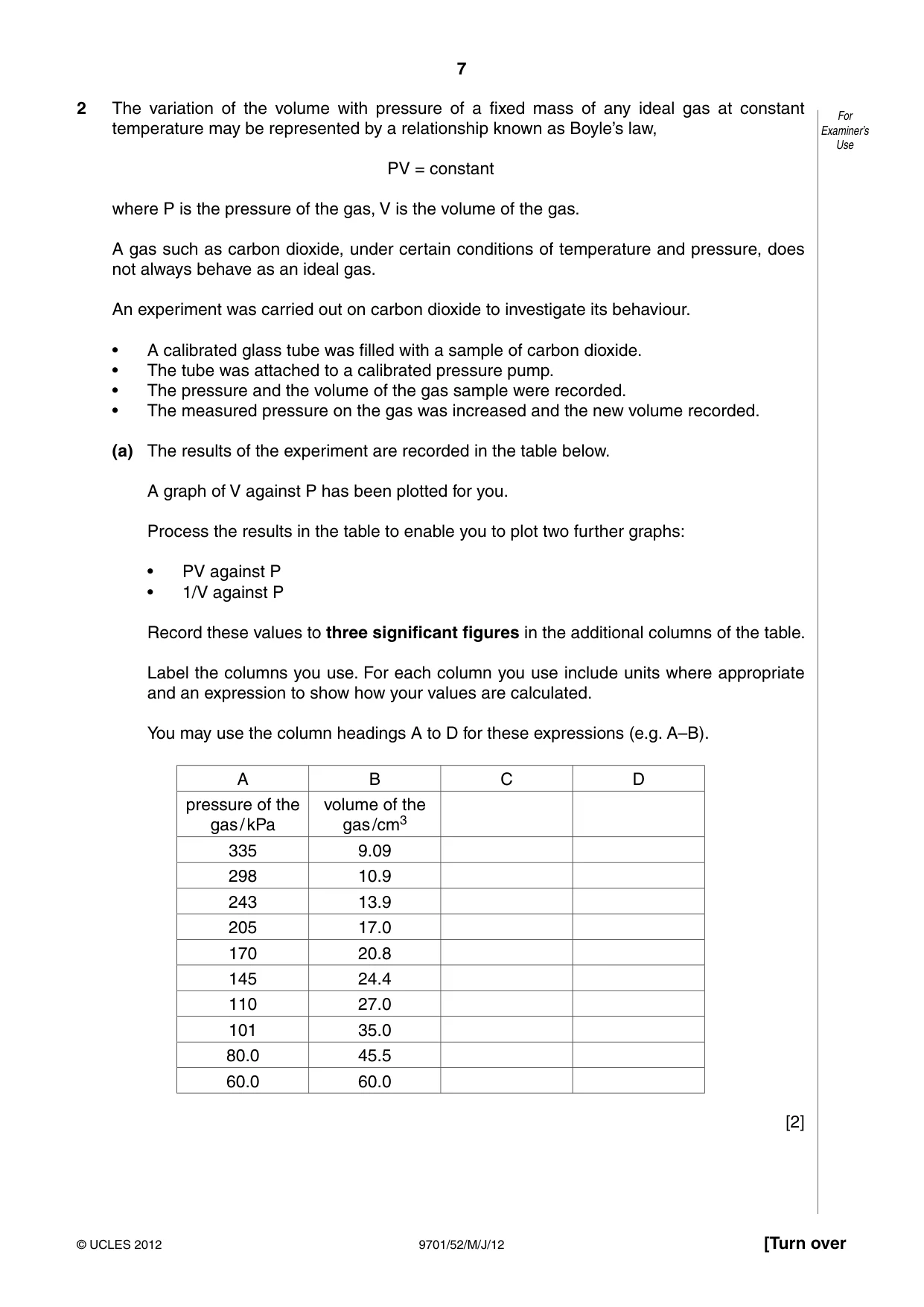 Cambridge A Level Chemistry 9701 2012 May/June Paper 5 · Variant 2 question paper, page 7 of 12