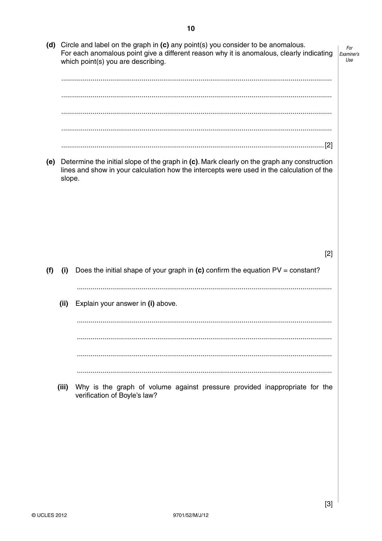 Cambridge A Level Chemistry 9701 2012 May/June Paper 5 · Variant 2 question paper, page 10 of 12