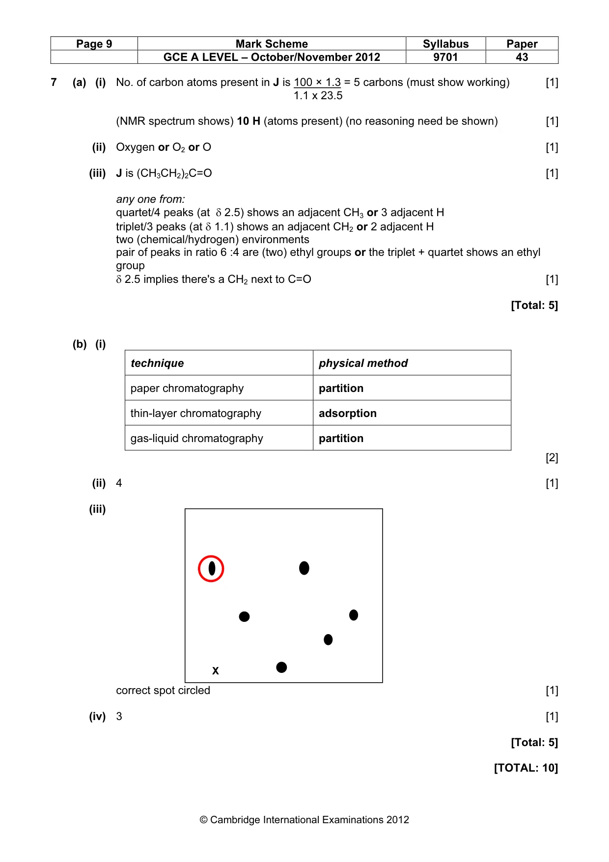 Mark scheme, page 9 of 10