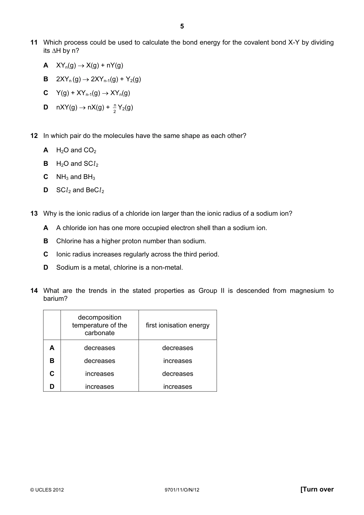 Cambridge A Level Chemistry 9701 2012 Oct/Nov Paper 1 · Variant 1 question paper, page 5 of 16
