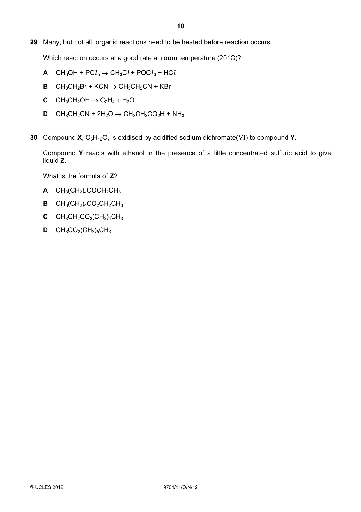 Cambridge A Level Chemistry 9701 2012 Oct/Nov Paper 1 · Variant 1 question paper, page 10 of 16