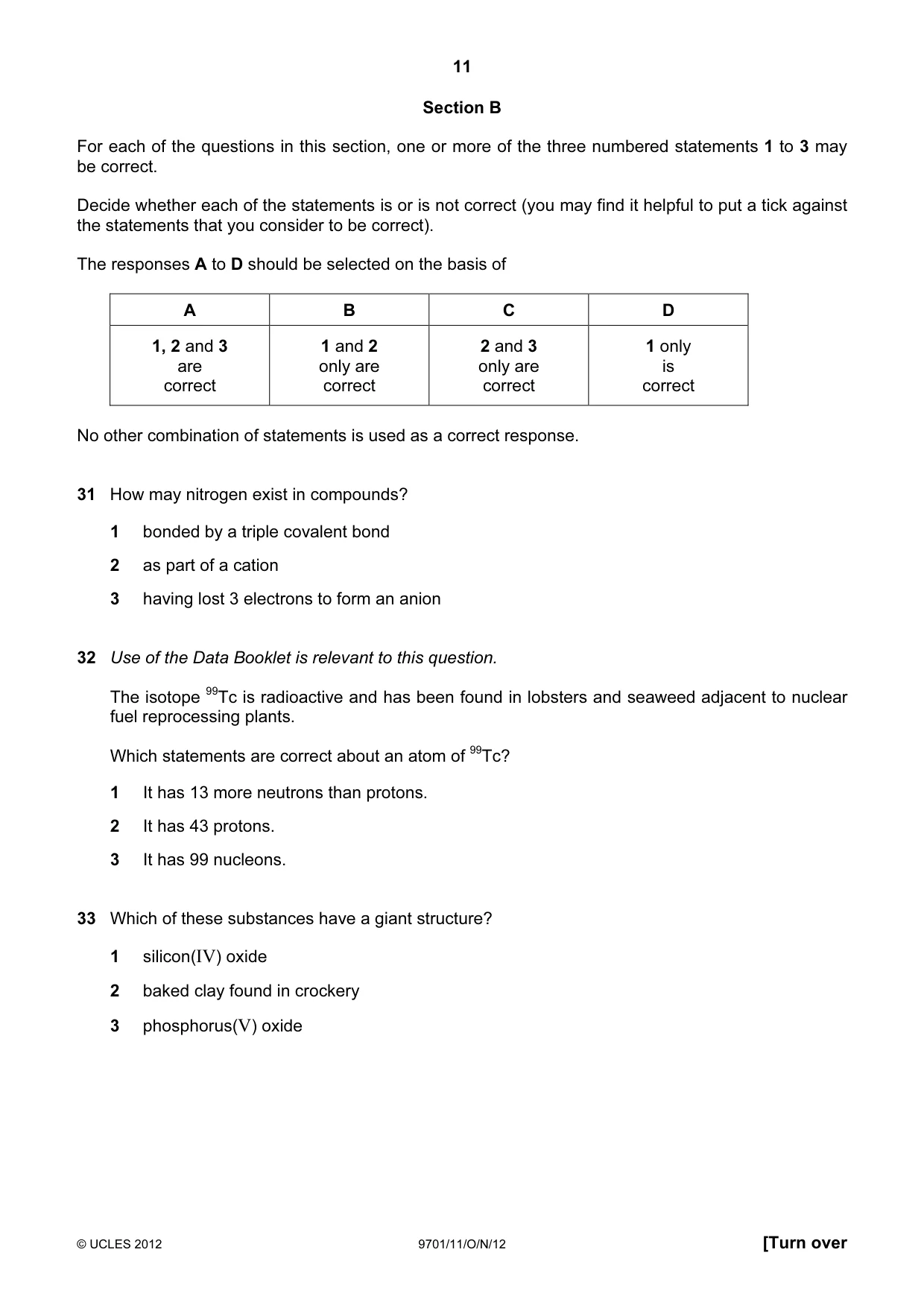 Cambridge A Level Chemistry 9701 2012 Oct/Nov Paper 1 · Variant 1 question paper, page 11 of 16