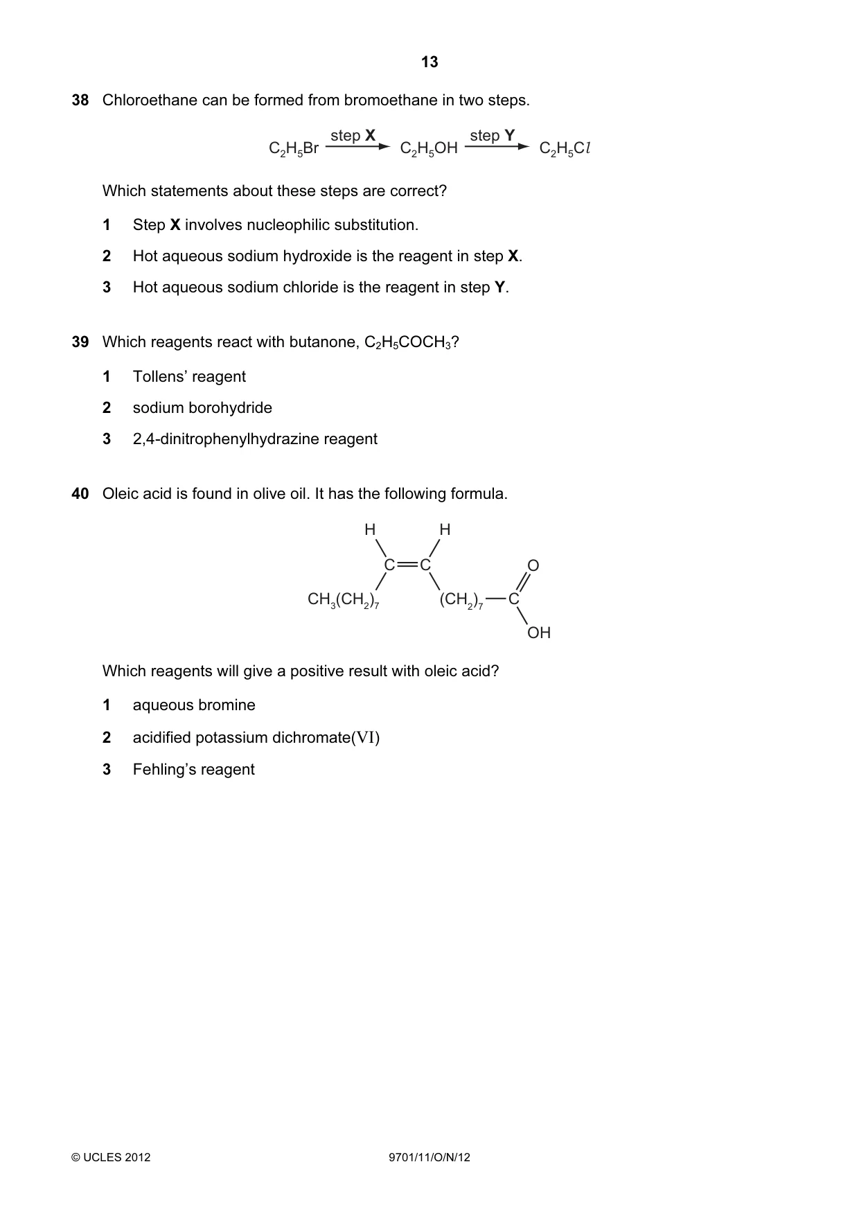 Cambridge A Level Chemistry 9701 2012 Oct/Nov Paper 1 · Variant 1 question paper, page 13 of 16
