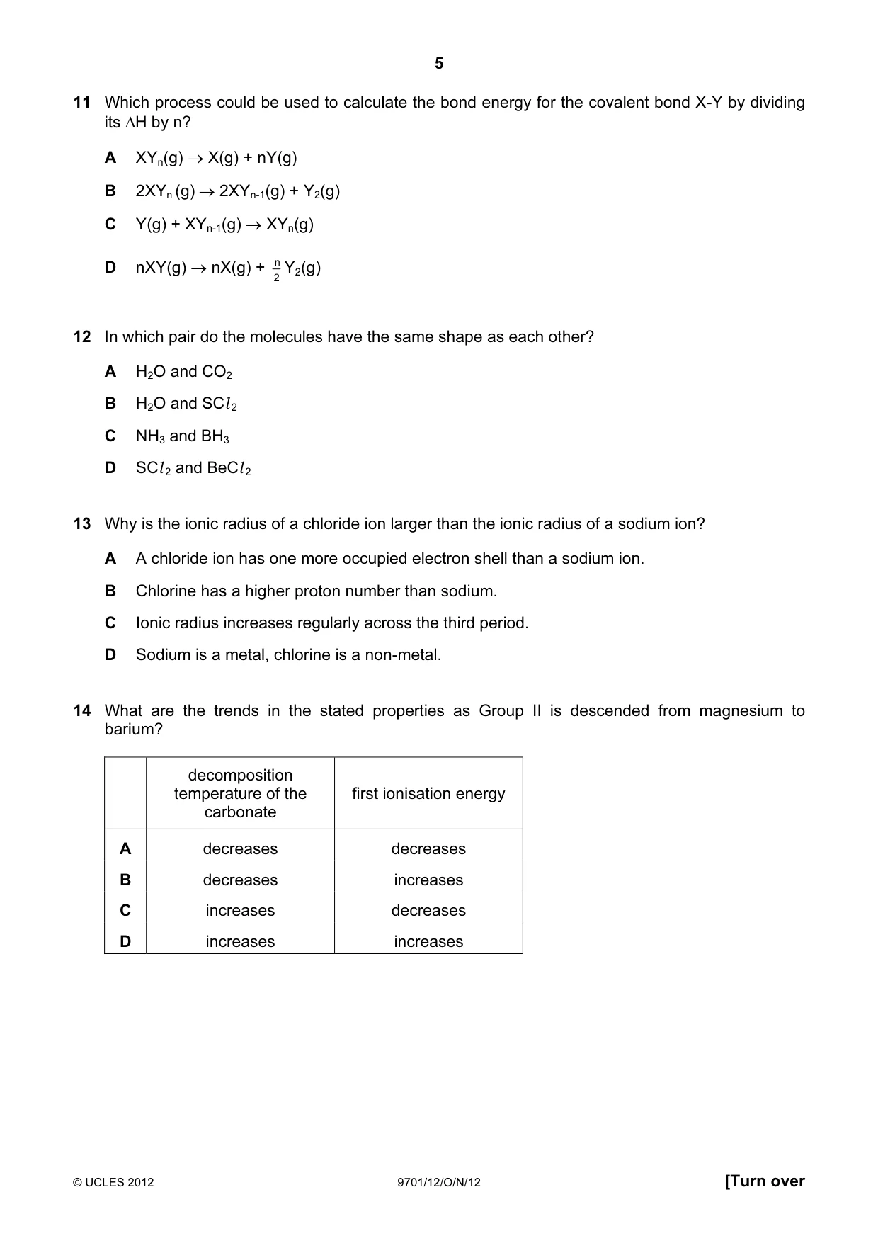Cambridge A Level Chemistry 9701 2012 Oct/Nov Paper 1 · Variant 2 question paper, page 5 of 16