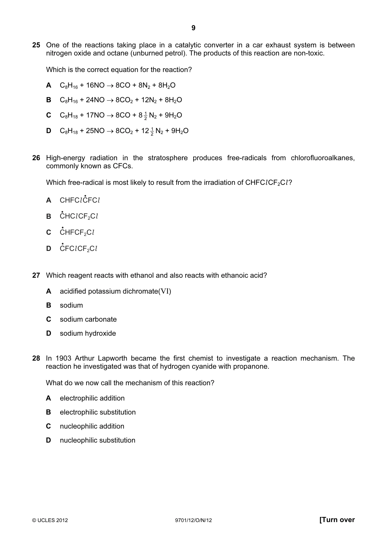 Cambridge A Level Chemistry 9701 2012 Oct/Nov Paper 1 · Variant 2 question paper, page 9 of 16