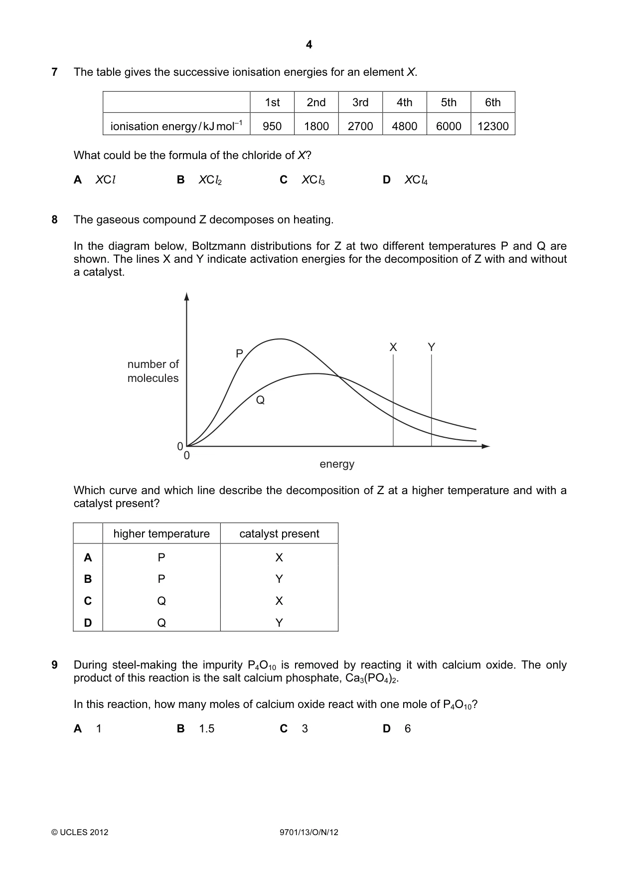 Cambridge A Level Chemistry 9701 2012 Oct/Nov Paper 1 · Variant 3 question paper, page 4 of 16