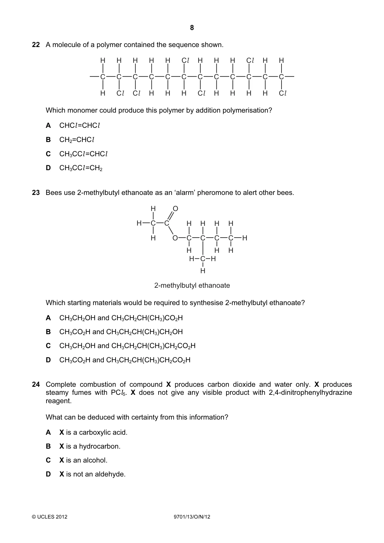 Cambridge A Level Chemistry 9701 2012 Oct/Nov Paper 1 · Variant 3 question paper, page 8 of 16