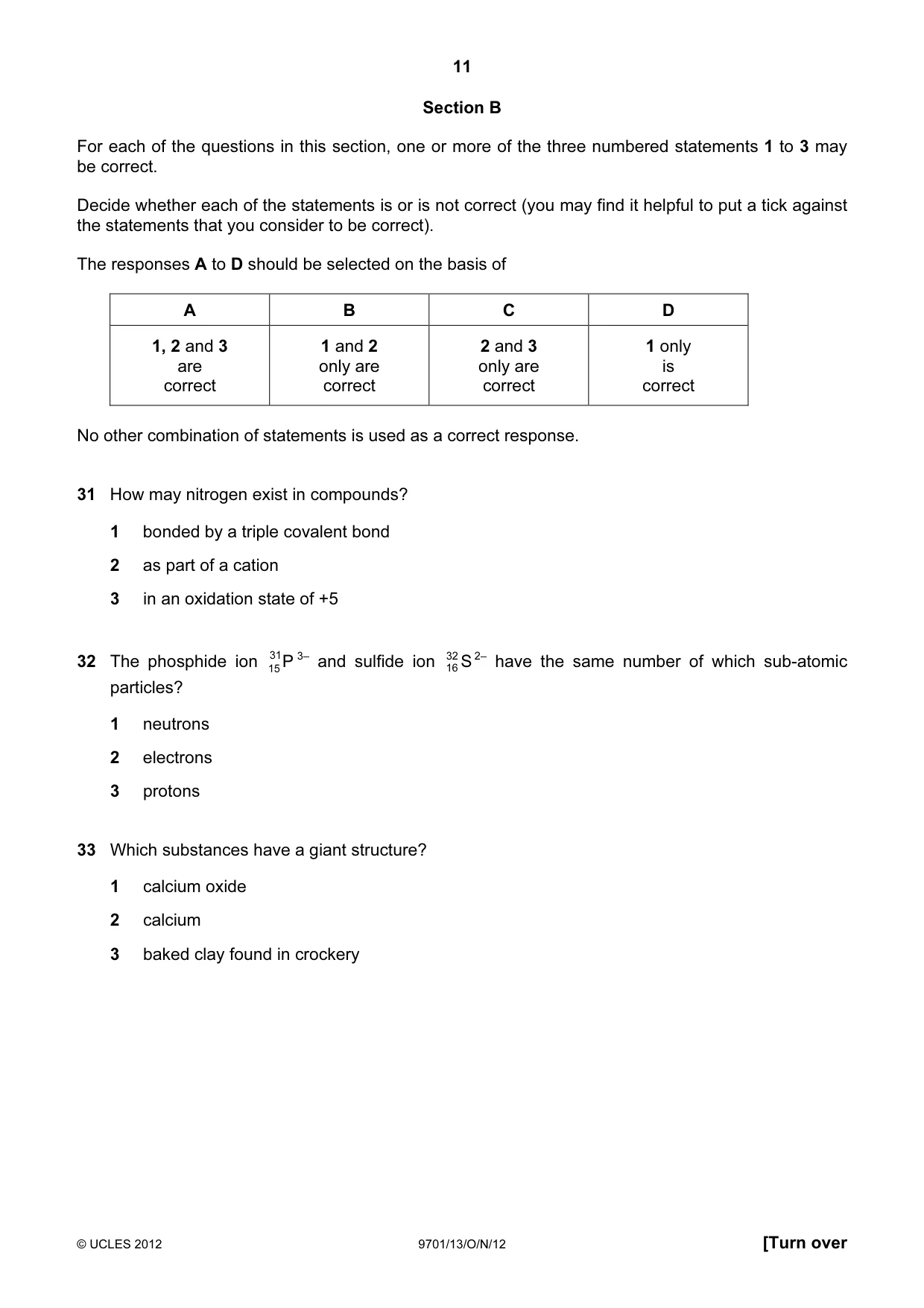 Cambridge A Level Chemistry 9701 2012 Oct/Nov Paper 1 · Variant 3 question paper, page 11 of 16