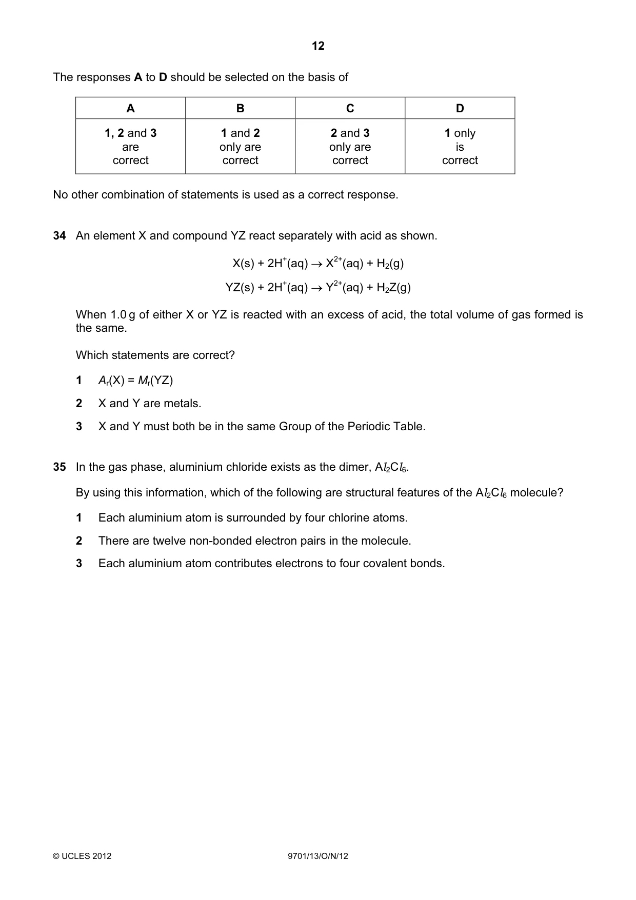 Cambridge A Level Chemistry 9701 2012 Oct/Nov Paper 1 · Variant 3 question paper, page 12 of 16