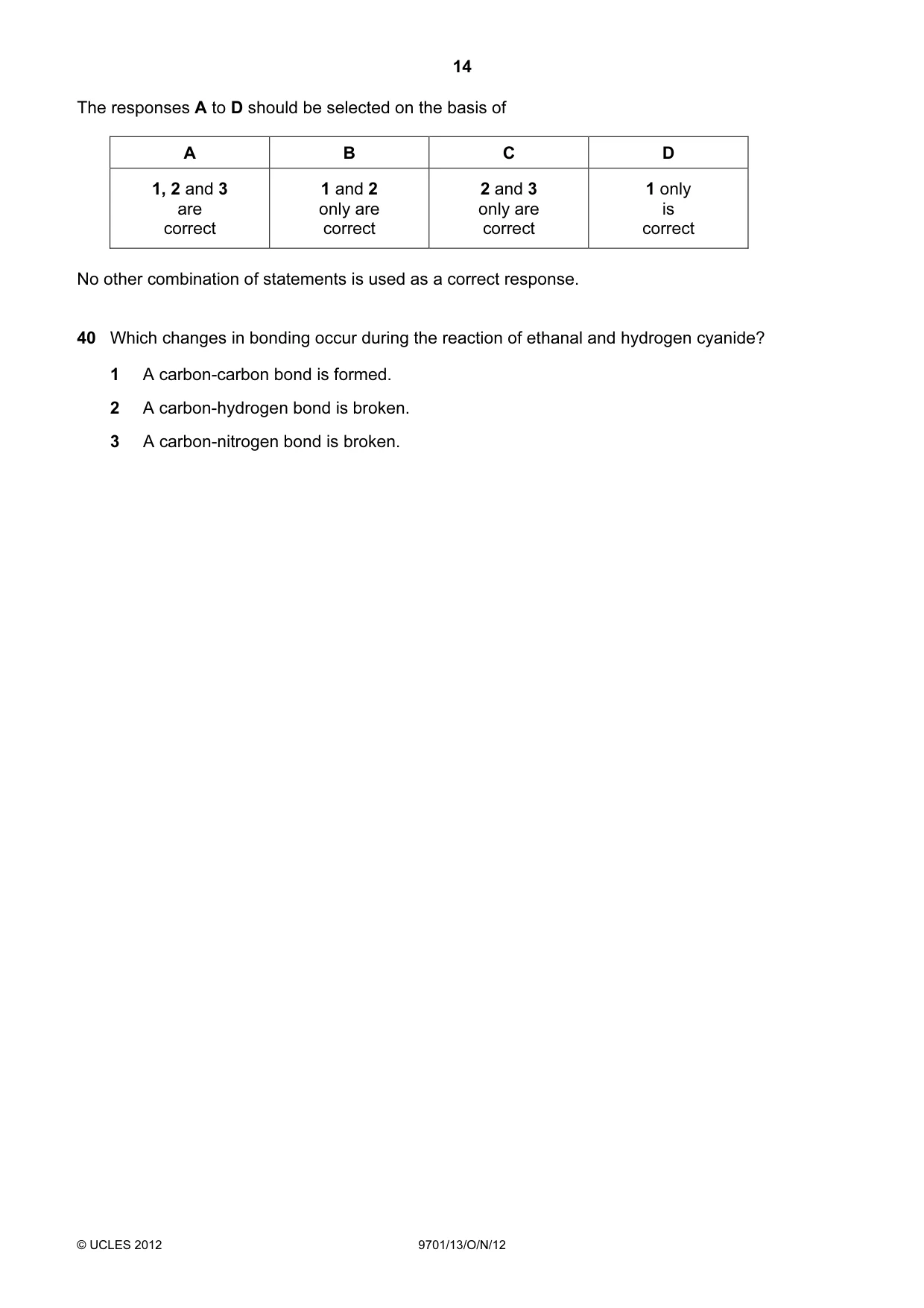 Cambridge A Level Chemistry 9701 2012 Oct/Nov Paper 1 · Variant 3 question paper, page 14 of 16