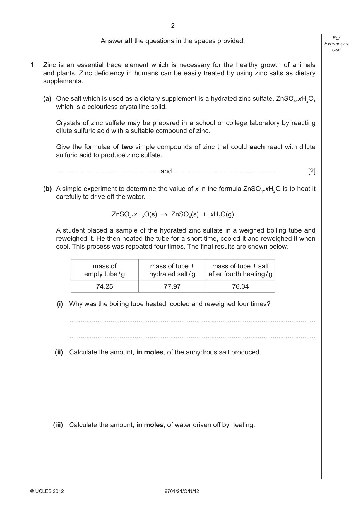 Cambridge A Level Chemistry 9701 2012 Oct/Nov Paper 2 · Variant 1 question paper, page 2 of 12