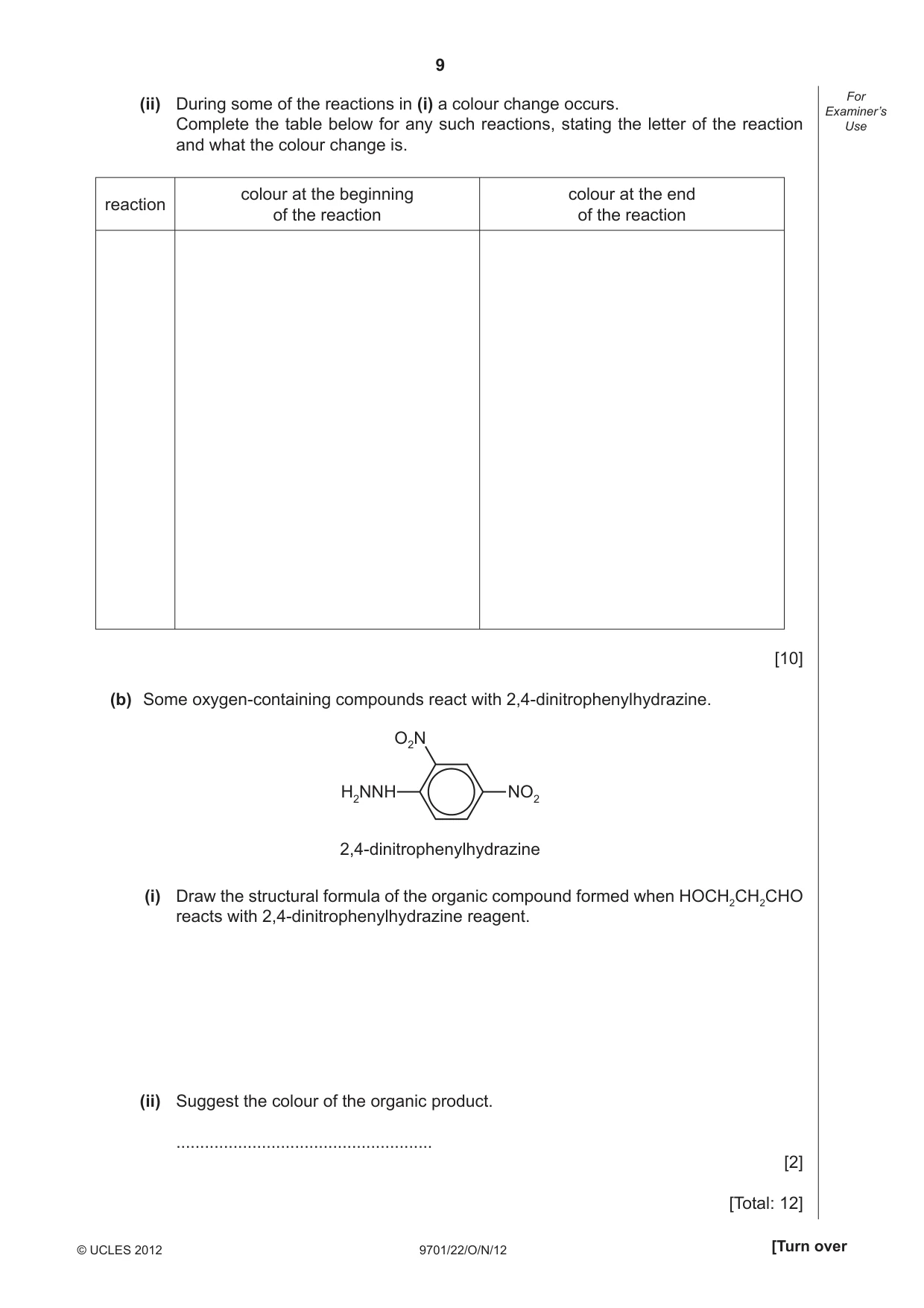 Cambridge A Level Chemistry 9701 2012 Oct/Nov Paper 2 · Variant 2 question paper, page 9 of 12