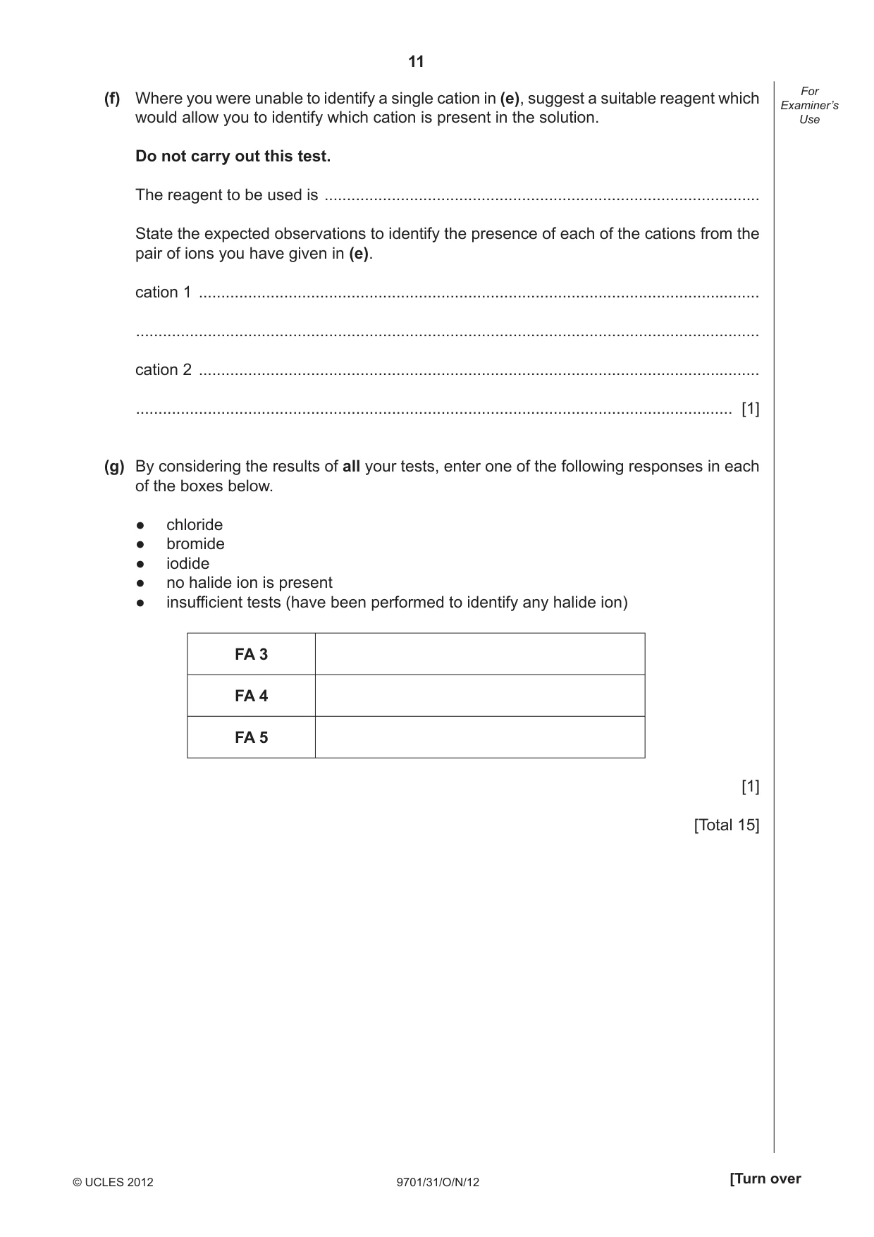 Cambridge A Level Chemistry 9701 2012 Oct/Nov Paper 3 · Variant 1 question paper, page 11 of 16
