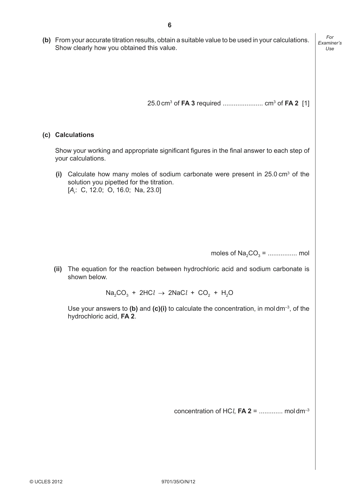 Cambridge A Level Chemistry 9701 2012 Oct/Nov Paper 3 · Variant 5 question paper, page 6 of 12