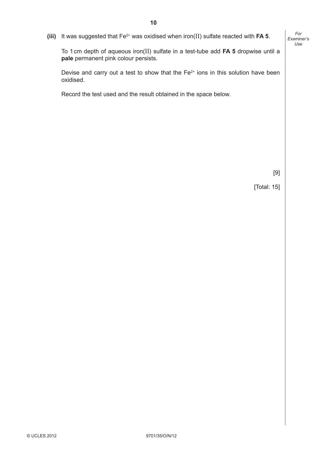 Cambridge A Level Chemistry 9701 2012 Oct/Nov Paper 3 · Variant 5 question paper, page 10 of 12