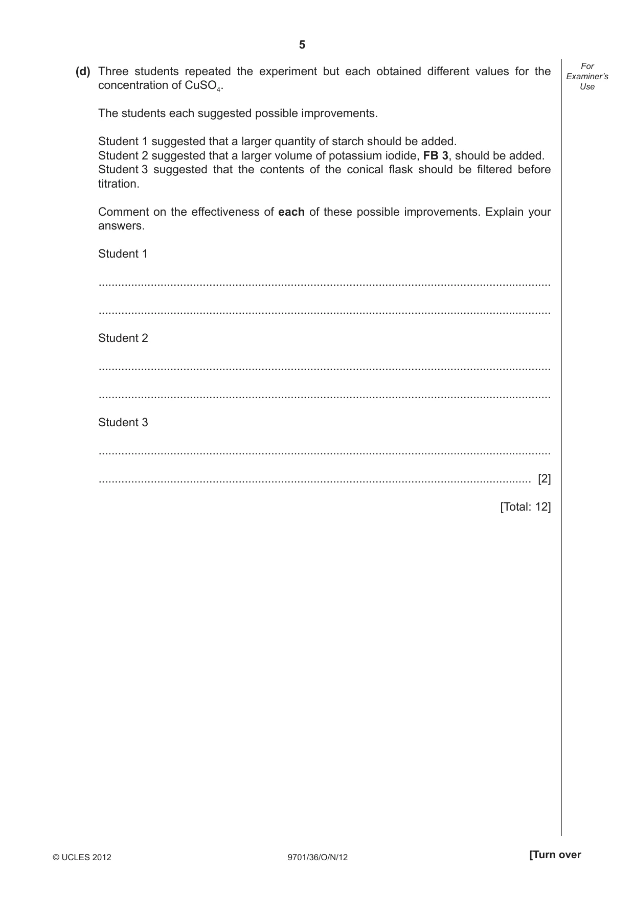 Cambridge A Level Chemistry 9701 2012 Oct/Nov Paper 3 · Variant 6 question paper, page 5 of 16