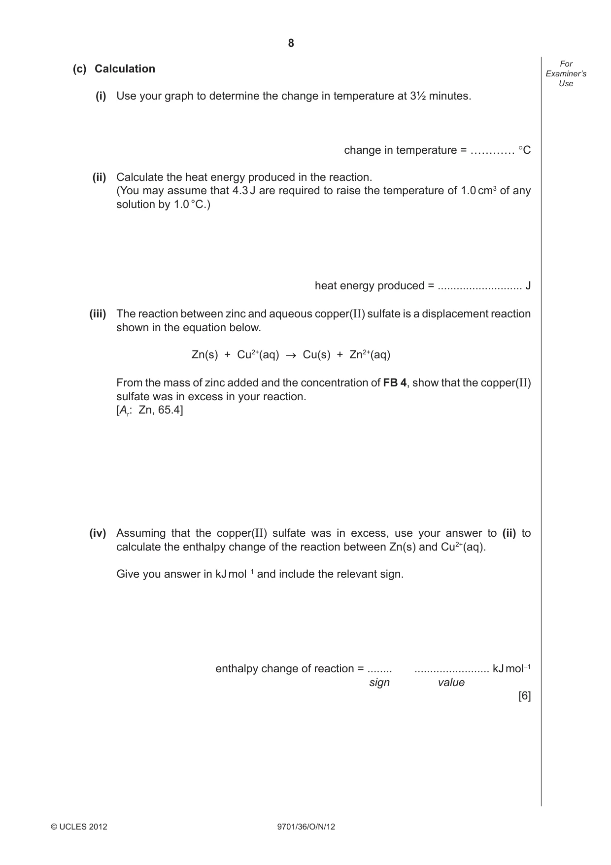 Cambridge A Level Chemistry 9701 2012 Oct/Nov Paper 3 · Variant 6 question paper, page 8 of 16