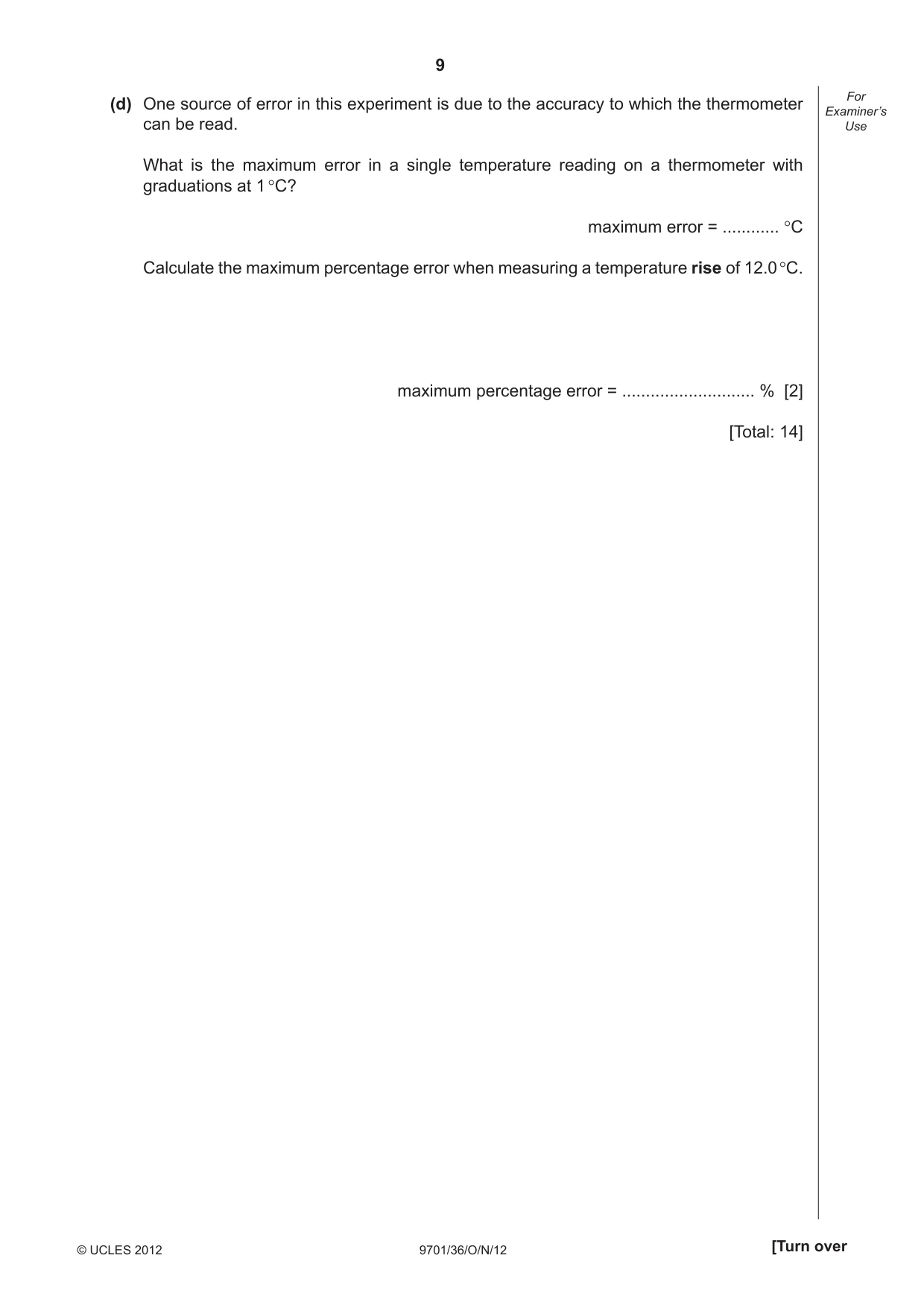 Cambridge A Level Chemistry 9701 2012 Oct/Nov Paper 3 · Variant 6 question paper, page 9 of 16