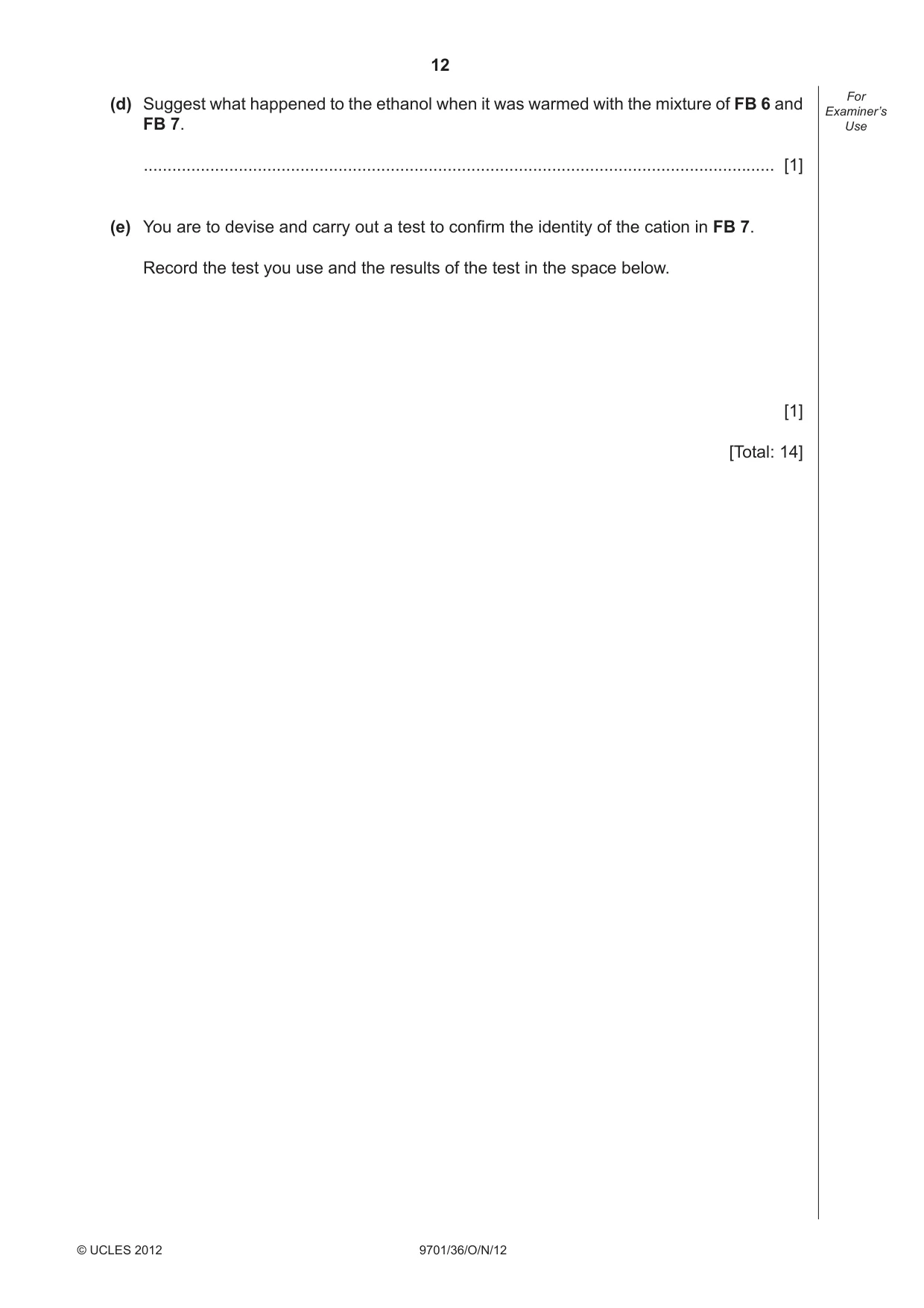 Cambridge A Level Chemistry 9701 2012 Oct/Nov Paper 3 · Variant 6 question paper, page 12 of 16