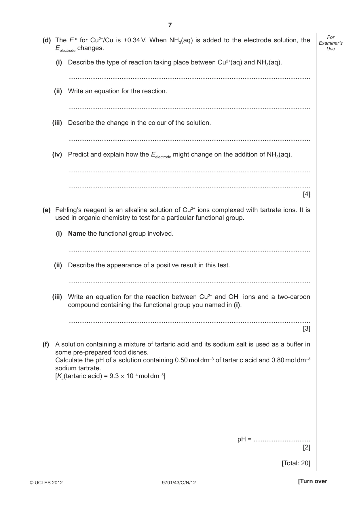 Cambridge A Level Chemistry 9701 2012 Oct/Nov Paper 4 · Variant 3 question paper, page 7 of 20