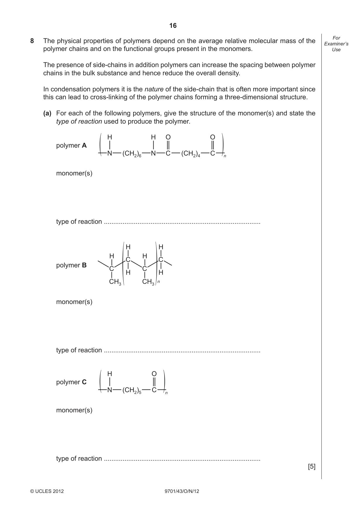 Cambridge A Level Chemistry 9701 2012 Oct/Nov Paper 4 · Variant 3 question paper, page 16 of 20