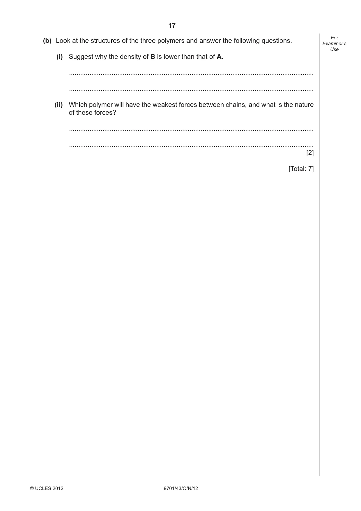 Cambridge A Level Chemistry 9701 2012 Oct/Nov Paper 4 · Variant 3 question paper, page 17 of 20