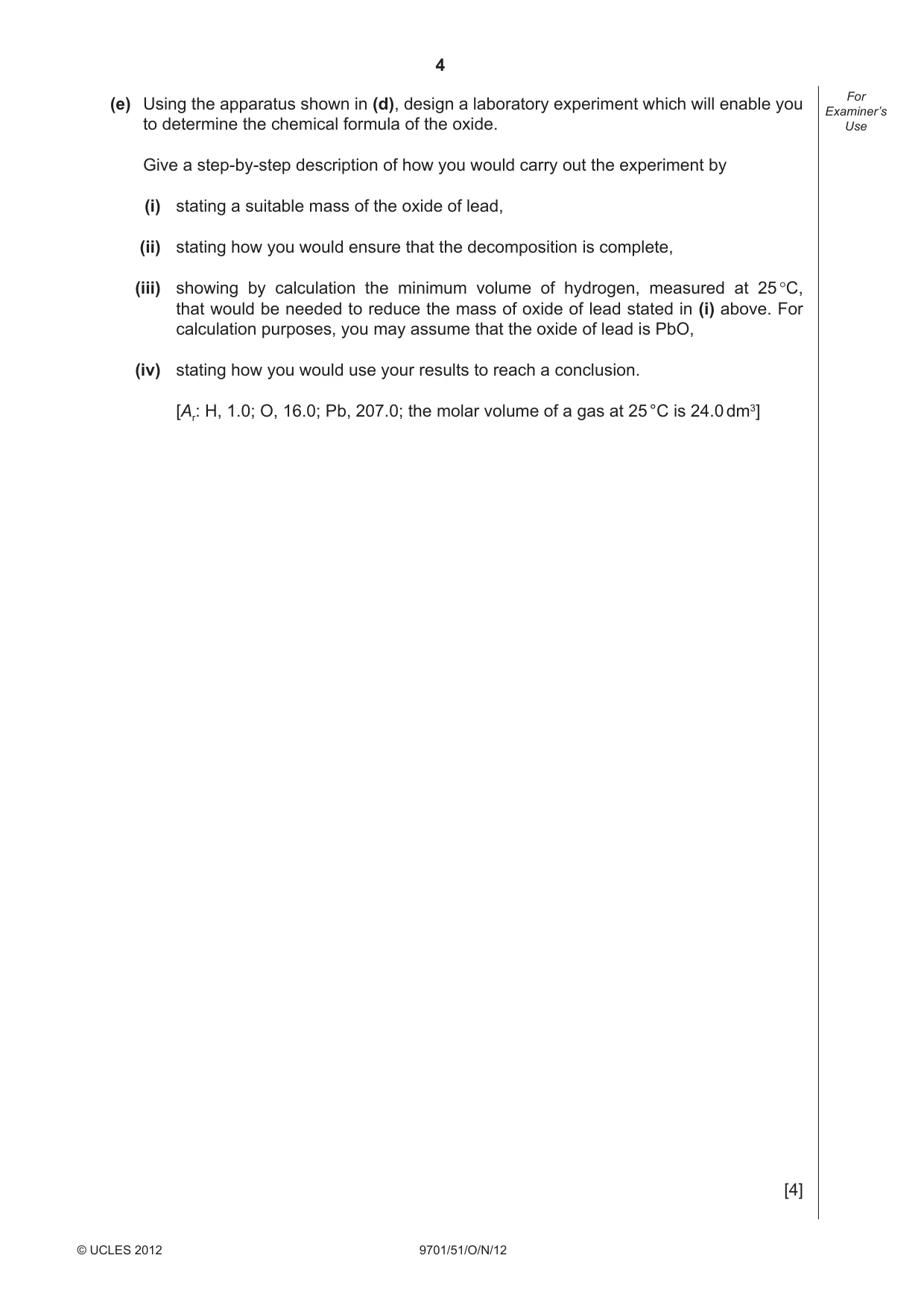 Cambridge A Level Chemistry 9701 2012 Oct/Nov Paper 5 · Variant 1 question paper, page 4 of 8
