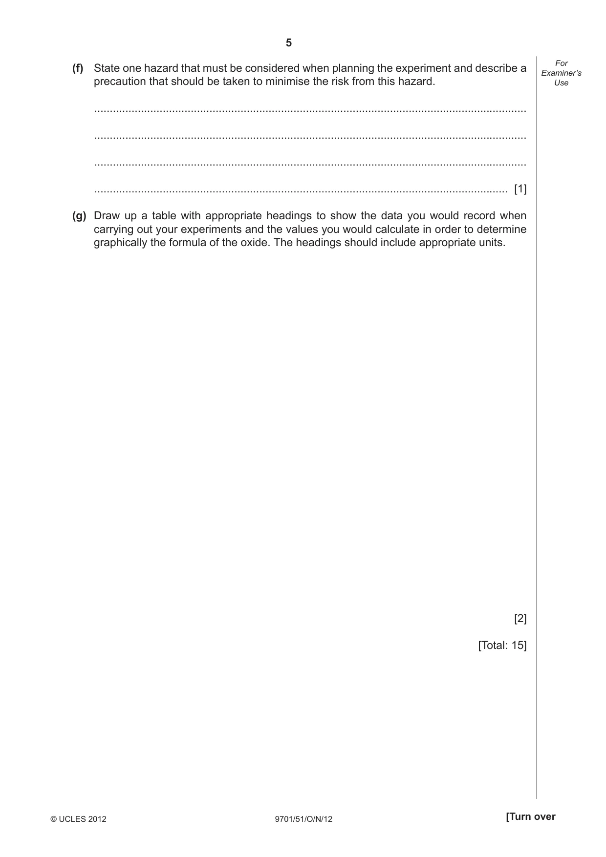 Cambridge A Level Chemistry 9701 2012 Oct/Nov Paper 5 · Variant 1 question paper, page 5 of 8