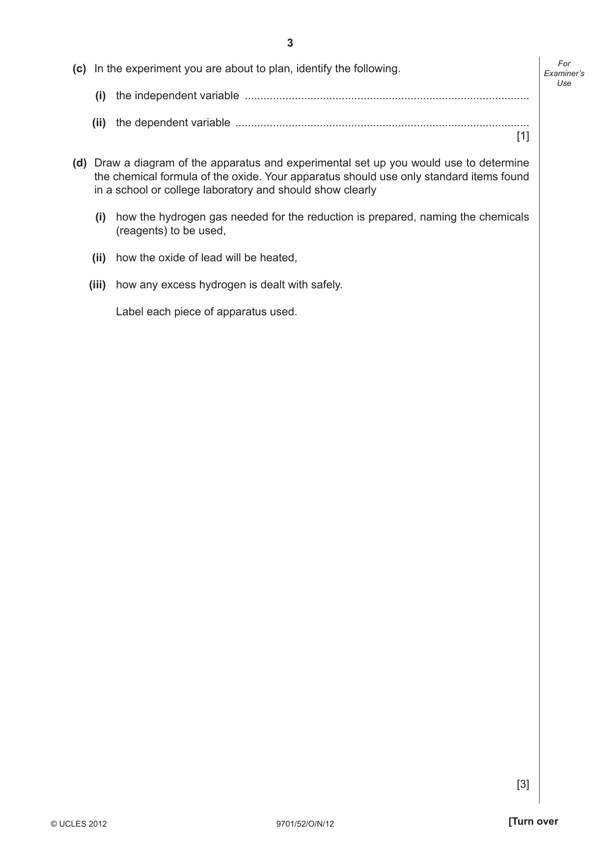 Cambridge A Level Chemistry 9701 2012 Oct/Nov Paper 5 · Variant 2 question paper, page 3 of 8