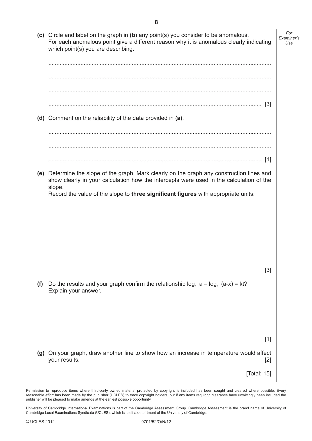 Cambridge A Level Chemistry 9701 2012 Oct/Nov Paper 5 · Variant 2 question paper, page 8 of 8