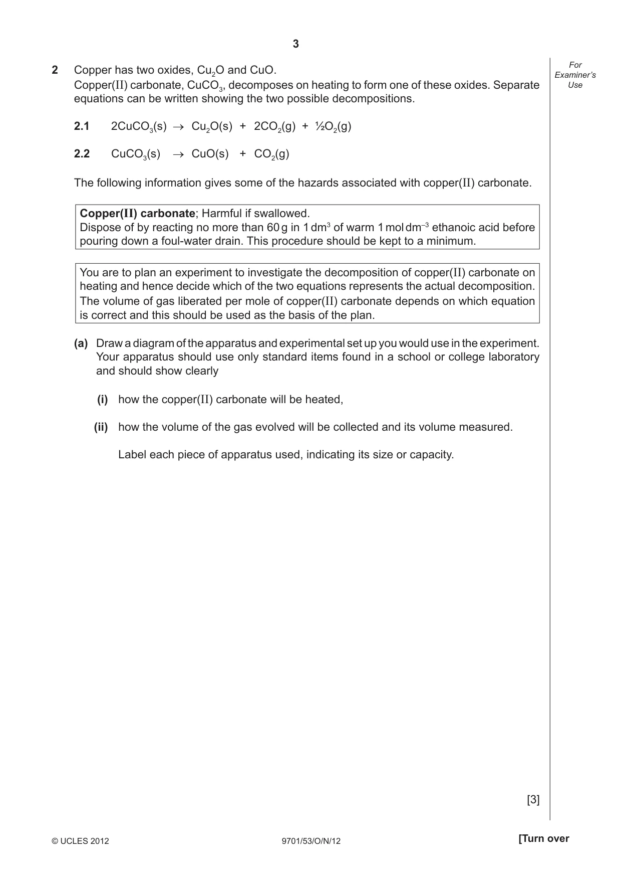 Cambridge A Level Chemistry 9701 2012 Oct/Nov Paper 5 · Variant 3 question paper, page 3 of 8