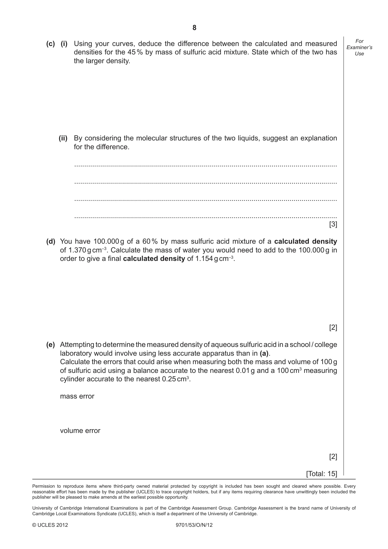 Cambridge A Level Chemistry 9701 2012 Oct/Nov Paper 5 · Variant 3 question paper, page 8 of 8
