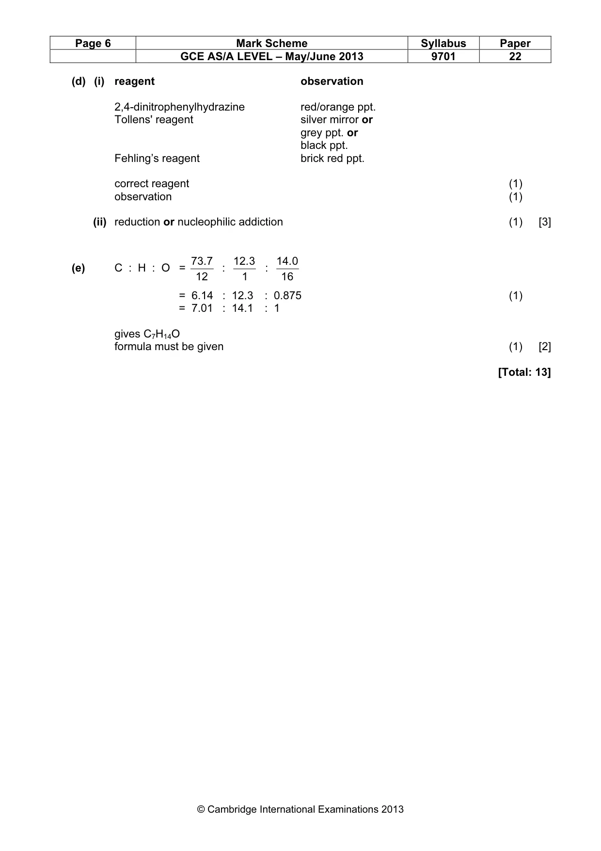 Mark scheme, page 6 of 7
