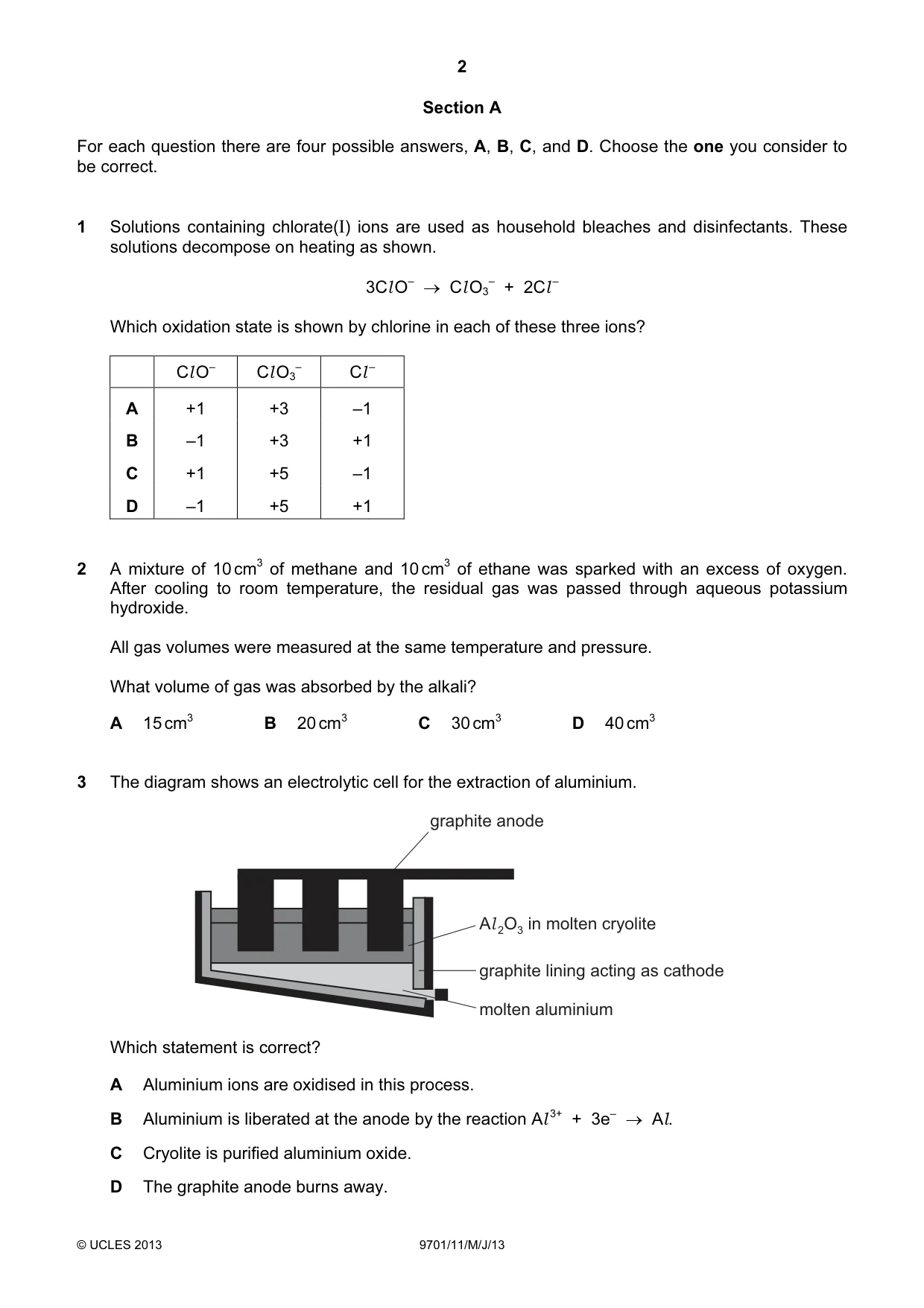 Cambridge A Level Chemistry 9701 2013 May/June Paper 1 · Variant 1 question paper, page 2 of 16