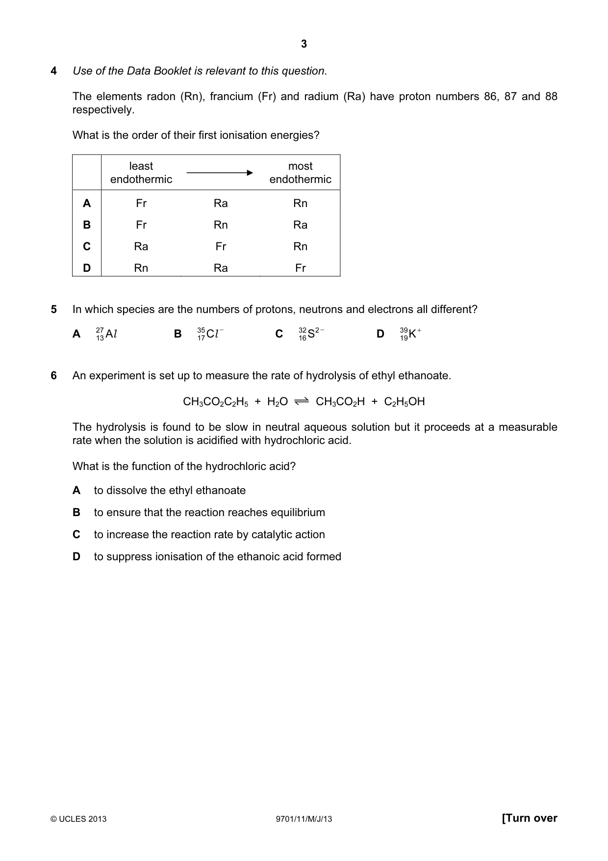 Cambridge A Level Chemistry 9701 2013 May/June Paper 1 · Variant 1 question paper, page 3 of 16