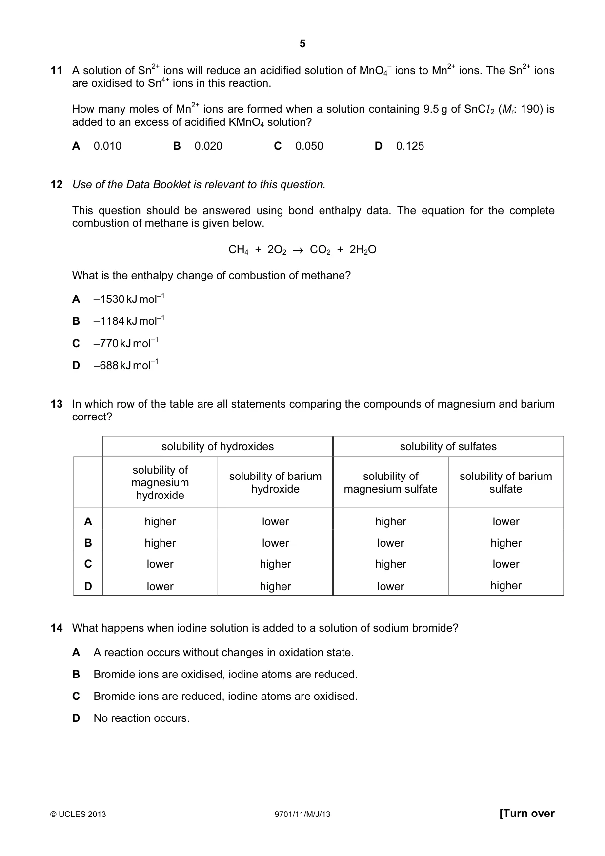 Cambridge A Level Chemistry 9701 2013 May/June Paper 1 · Variant 1 question paper, page 5 of 16