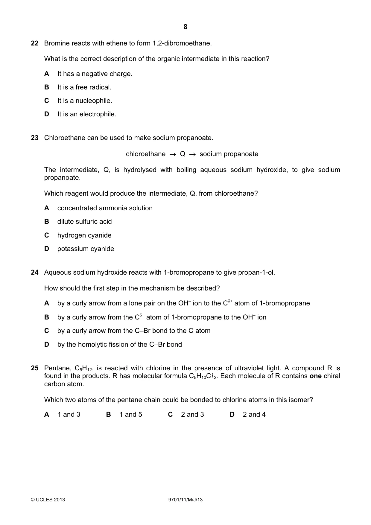 Cambridge A Level Chemistry 9701 2013 May/June Paper 1 · Variant 1 question paper, page 8 of 16