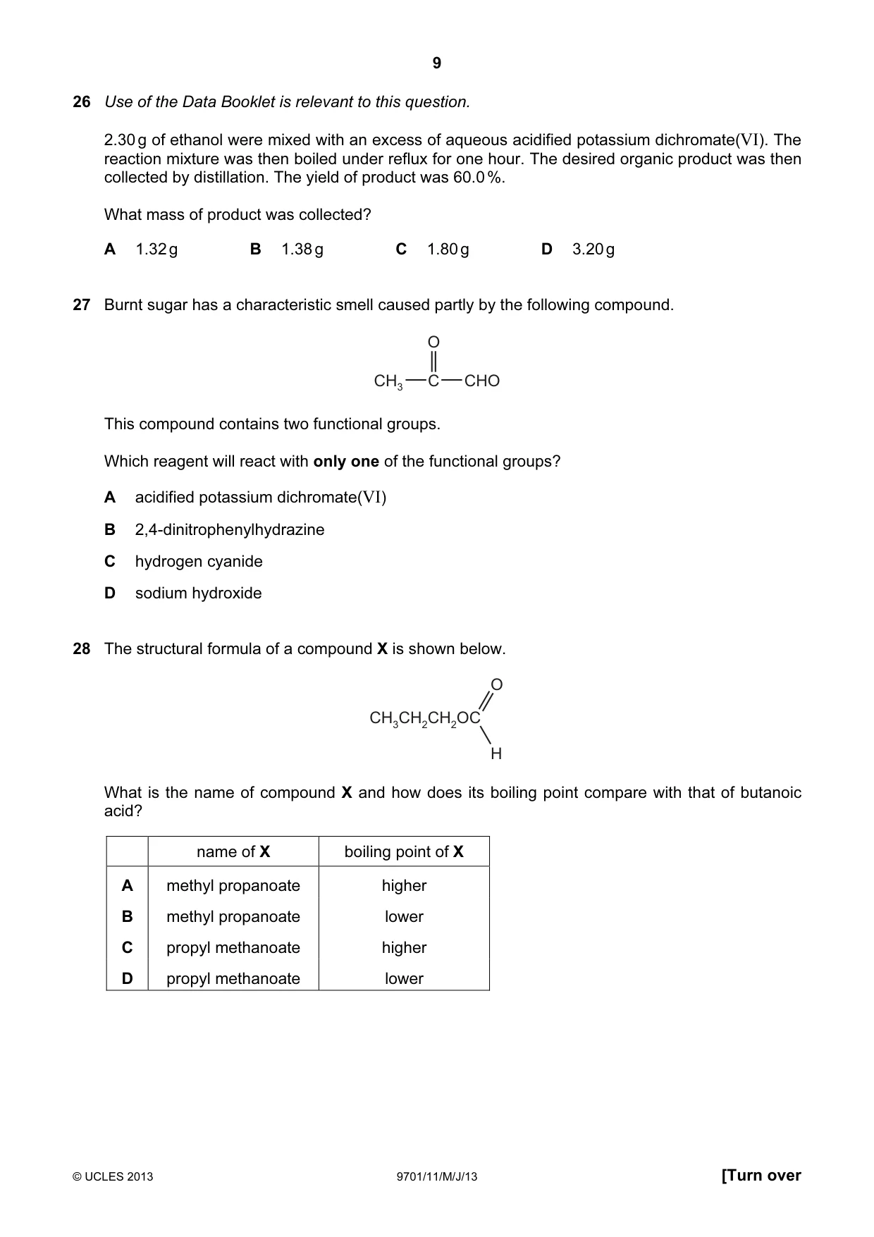 Cambridge A Level Chemistry 9701 2013 May/June Paper 1 · Variant 1 question paper, page 9 of 16