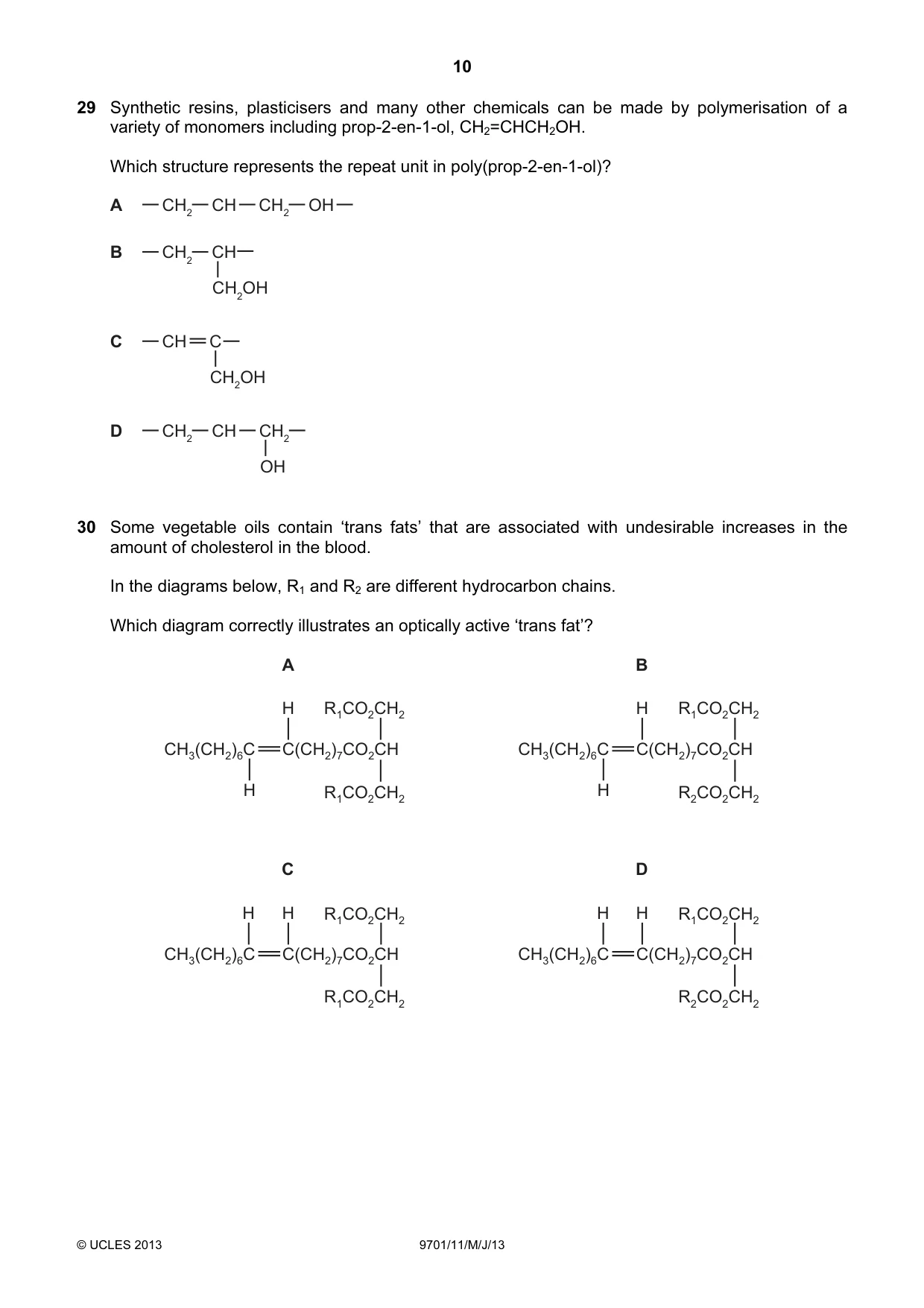 Cambridge A Level Chemistry 9701 2013 May/June Paper 1 · Variant 1 question paper, page 10 of 16