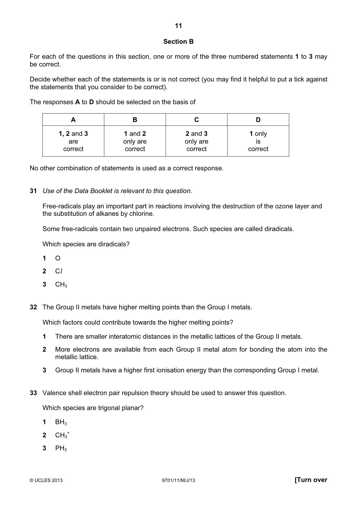 Cambridge A Level Chemistry 9701 2013 May/June Paper 1 · Variant 1 question paper, page 11 of 16