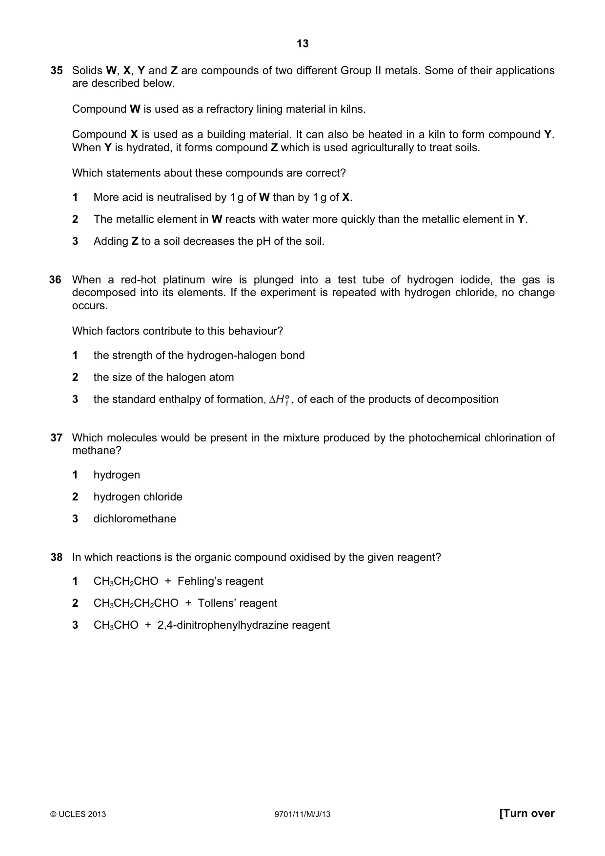 Cambridge A Level Chemistry 9701 2013 May/June Paper 1 · Variant 1 question paper, page 13 of 16