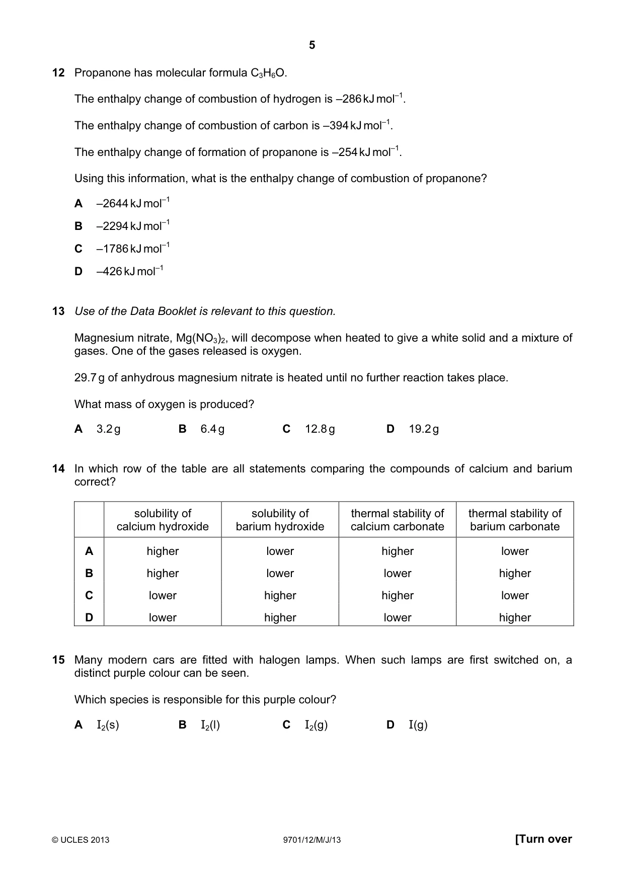 Cambridge A Level Chemistry 9701 2013 May/June Paper 1 · Variant 2 question paper, page 5 of 16