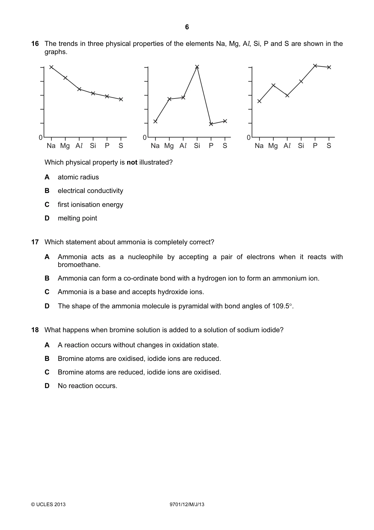 Cambridge A Level Chemistry 9701 2013 May/June Paper 1 · Variant 2 question paper, page 6 of 16