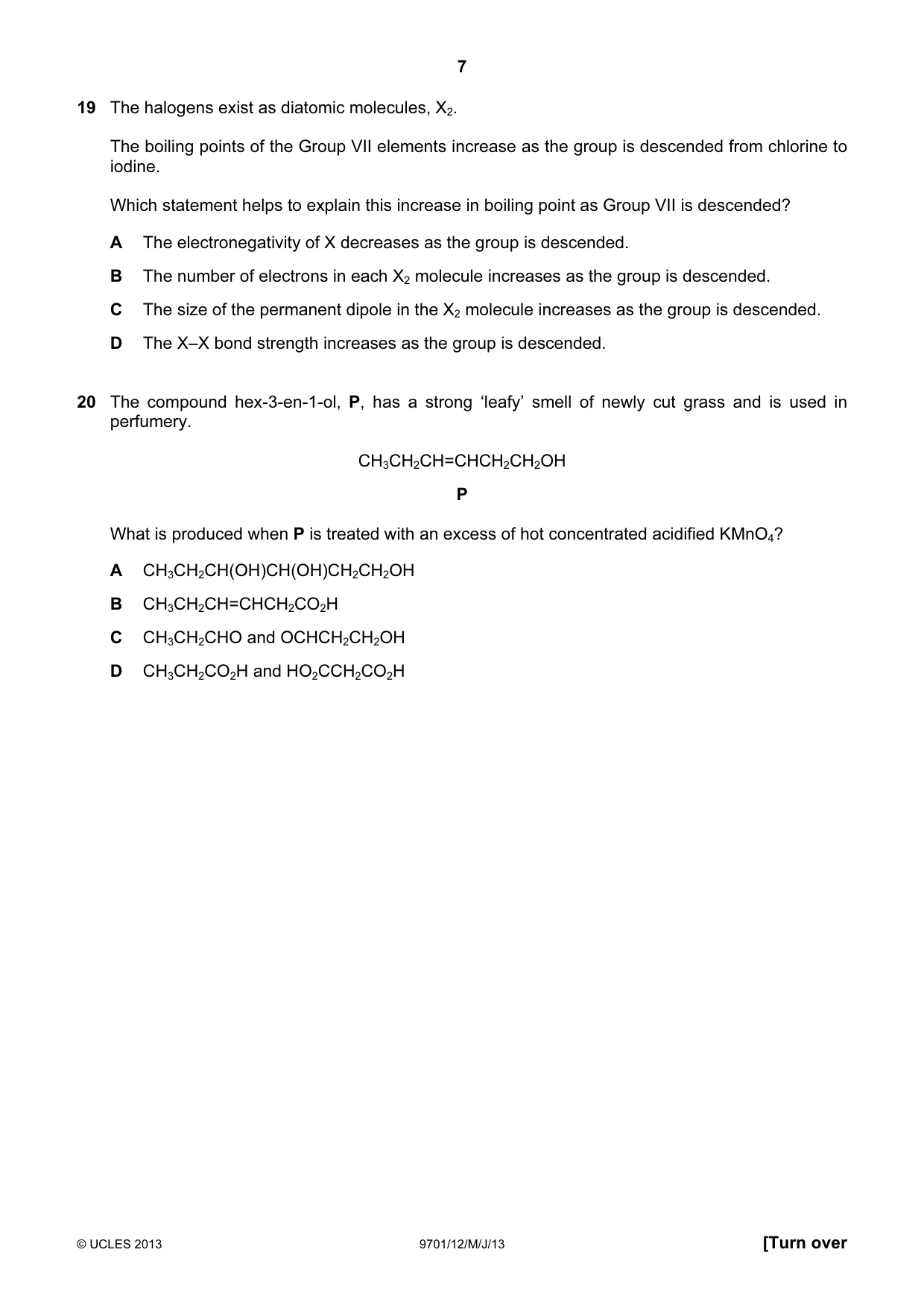 Cambridge A Level Chemistry 9701 2013 May/June Paper 1 · Variant 2 question paper, page 7 of 16