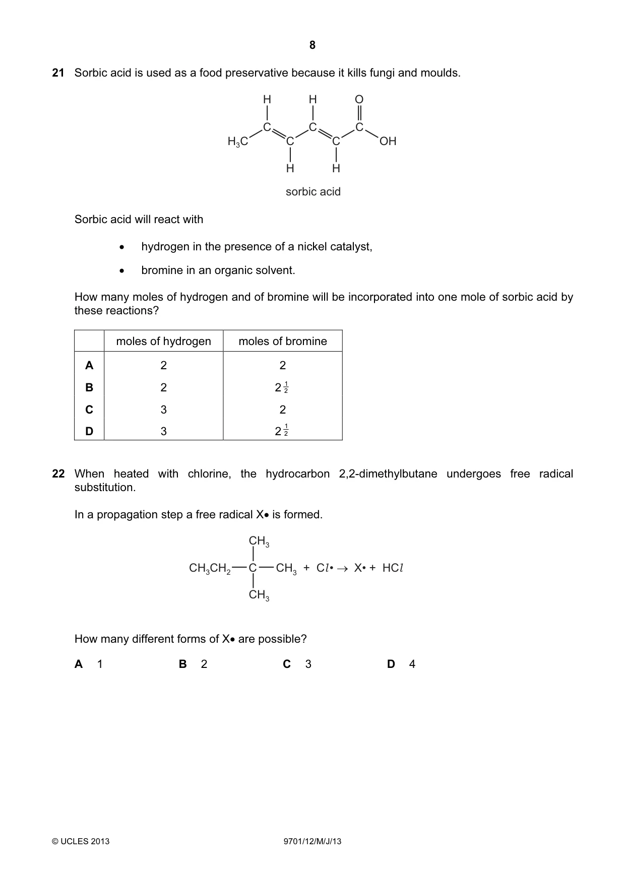 Cambridge A Level Chemistry 9701 2013 May/June Paper 1 · Variant 2 question paper, page 8 of 16