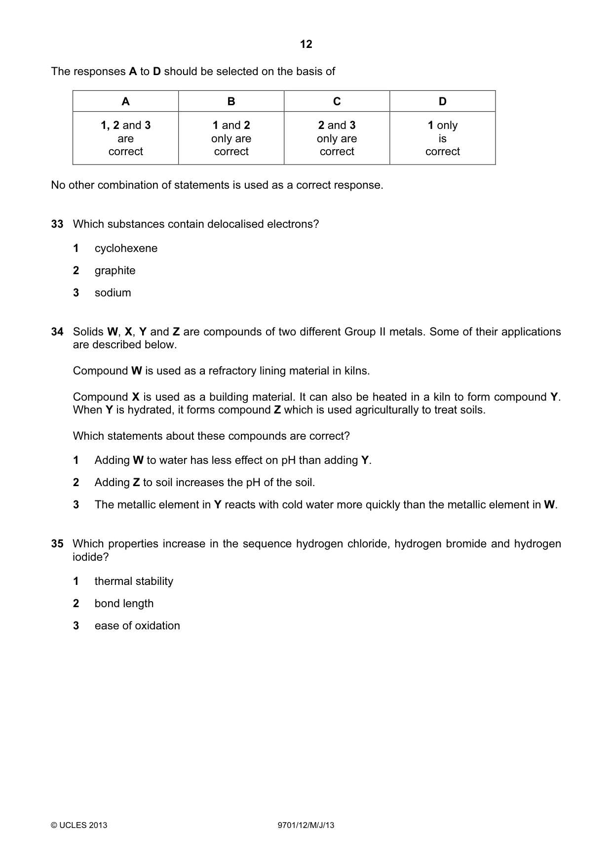 Cambridge A Level Chemistry 9701 2013 May/June Paper 1 · Variant 2 question paper, page 12 of 16