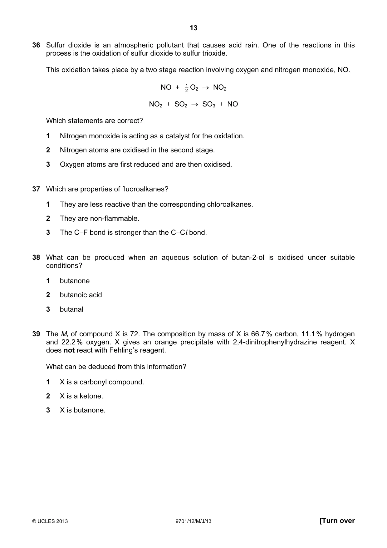 Cambridge A Level Chemistry 9701 2013 May/June Paper 1 · Variant 2 question paper, page 13 of 16