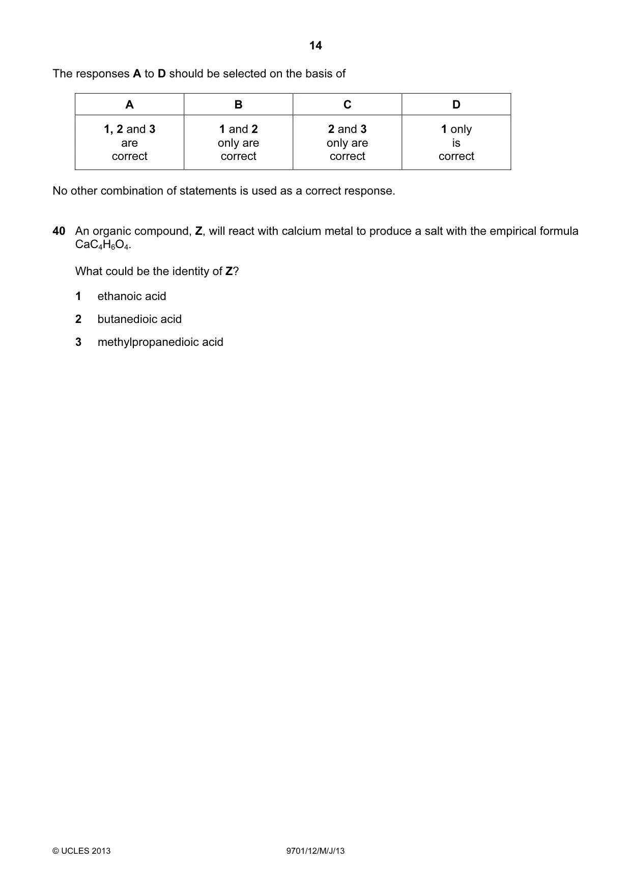 Cambridge A Level Chemistry 9701 2013 May/June Paper 1 · Variant 2 question paper, page 14 of 16