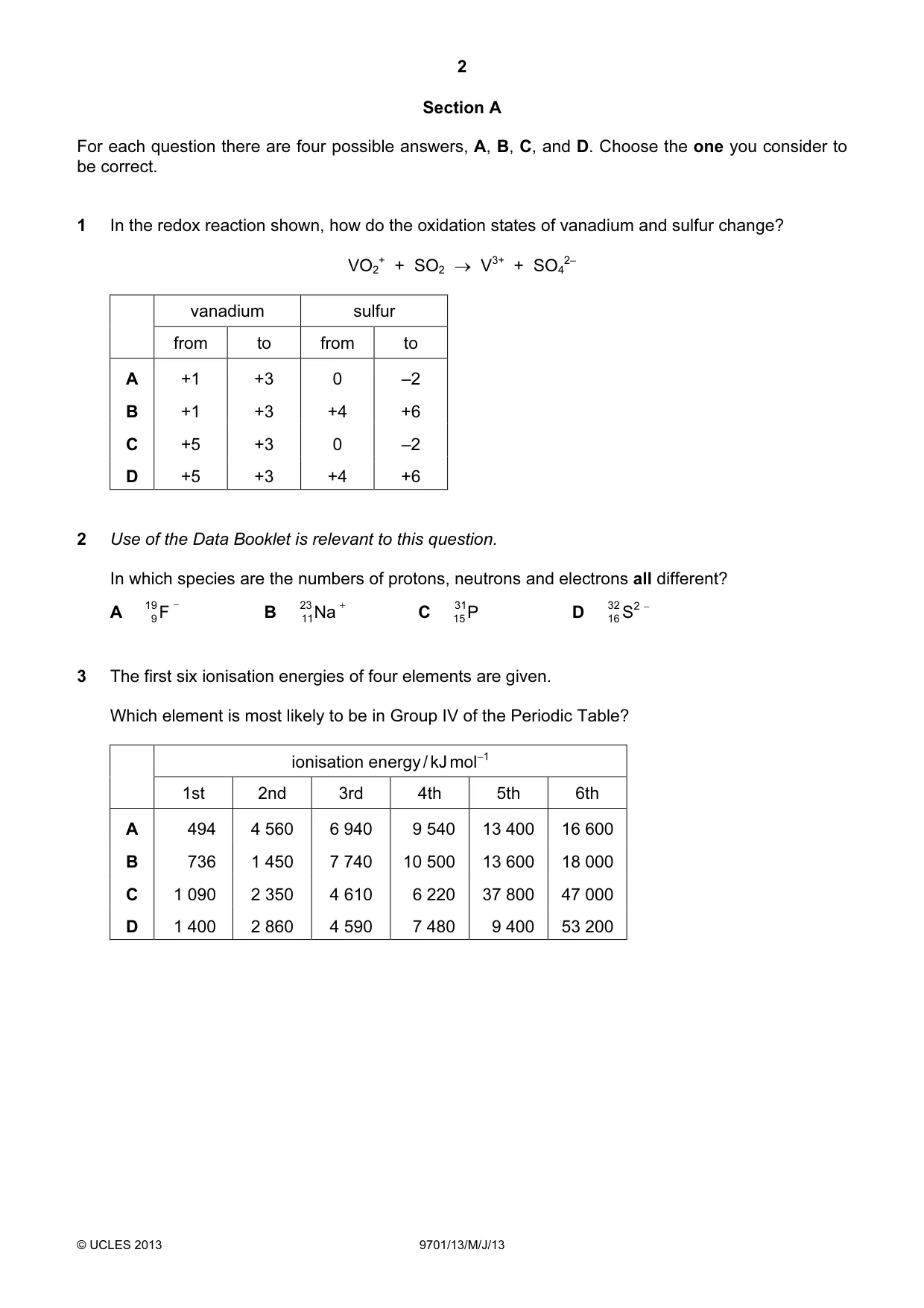 Cambridge A Level Chemistry 9701 2013 May/June Paper 1 · Variant 3 question paper, page 2 of 16