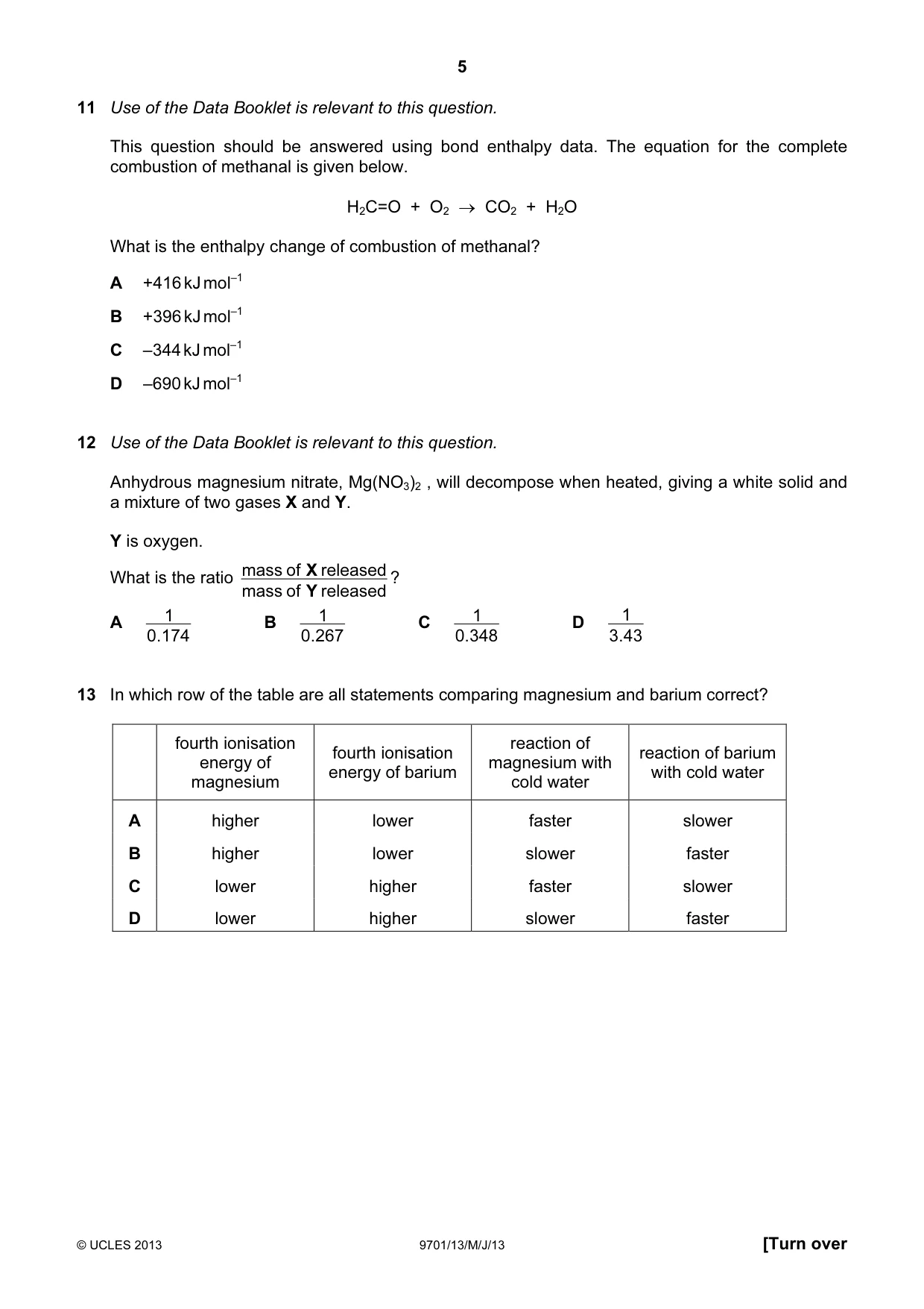 Cambridge A Level Chemistry 9701 2013 May/June Paper 1 · Variant 3 question paper, page 5 of 16